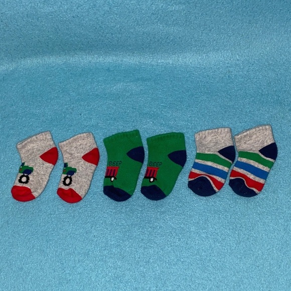 INFANT socks monster truck dump truck stripes cozy comfy 3 pair size 0-6 months - Picture 2 of 10